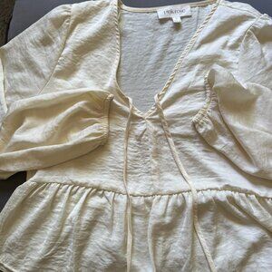 Elegant Pale Yellow Peplum Blouse - Size S, Brand Pink Rose